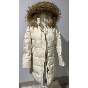 Talbots hooded puffer jacket down fill with snap button front SP